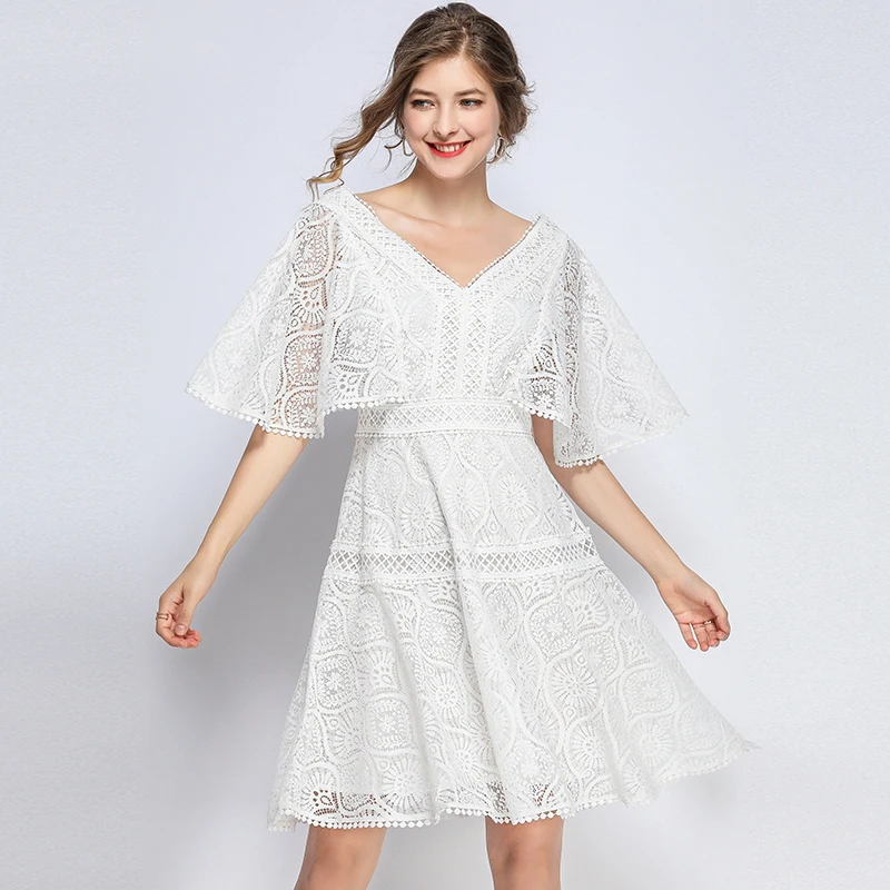 Кружевные платья 2019 высокое качество женское элегантное винтажное белое платье
