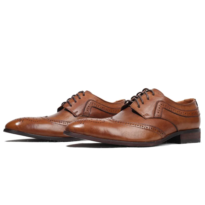 

Leather Man Dress Shoes Fashion Slip On Oxfords For Men Genuine Leather hollow carving Formal Party Wedding Shoes