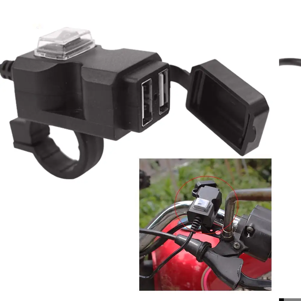

12v-24v Dual Usb Motorbike Motorcycle Handlebar Charger For Phone Adapter Socket Power Waterproof Supply X5x1