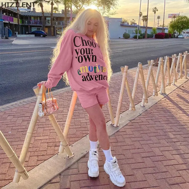 

Women's sweaters 2021 European and American autumn new emotional letter printed Casual Vintage elegant Womens sweater and shorts