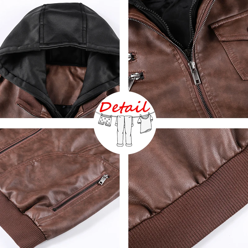 

New Men Motorcycle Jacket Autumn Winter Men Faux Pu Leather Jackets Casual Embroidery Biker Coat Fleece Wear-Resistant Jacket