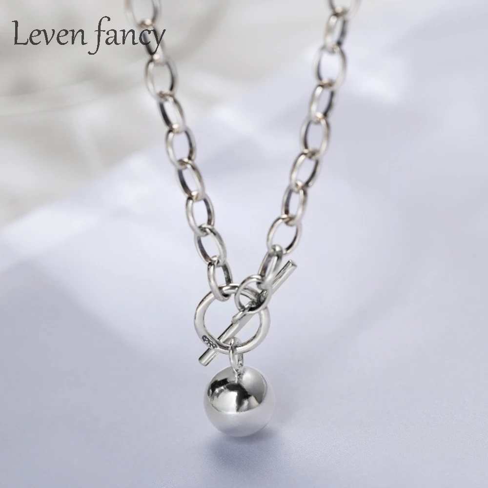 

Ball Pendant Necklace Female S925 Sterling Silver Japan Design Harajuku OT Clasp Thick Link Chain Necklaces for Women , 46cm