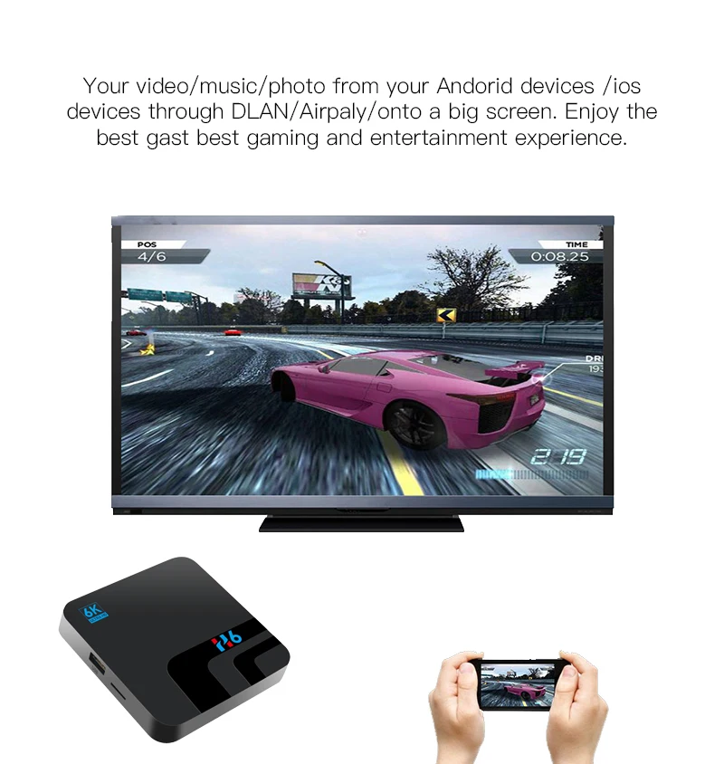 Приставка Смарт-ТВ Allwinner H6 1 8 ГГц Ultra HD 6K 1080P Поддержка DLNA Android 9 0 3D H.265 Wi-Fi |