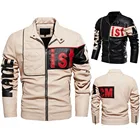 Мужская повседневная мотоциклетная куртка, винтажная кожаная куртка, Байкерская модная армейская куртка-бомбер из искусственной кожи с вышивкой, осень 2022