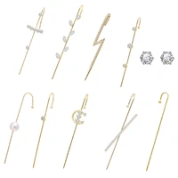 2020 new crystal stud earrings for woman geometric cross chain hook earrings imitation pearl cuff earrings climber earrings gift