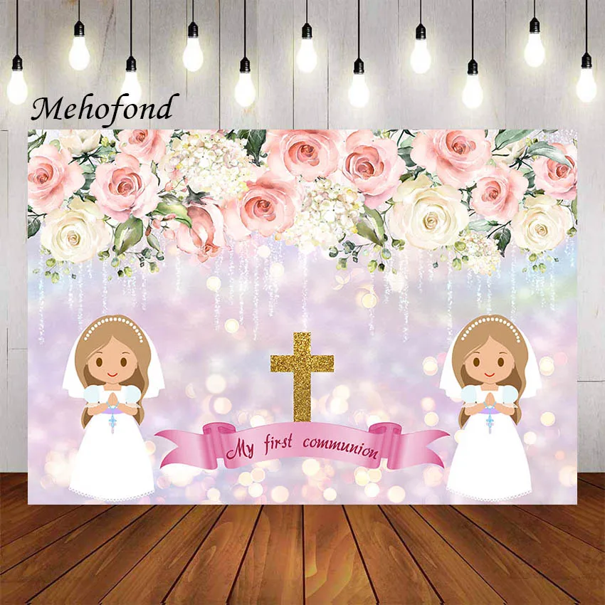 

Фон для фотосъемки с изображением богов, благословительной девушки, первого священвечерние крещения, розовых цветов, фотостудии, реквизит ...