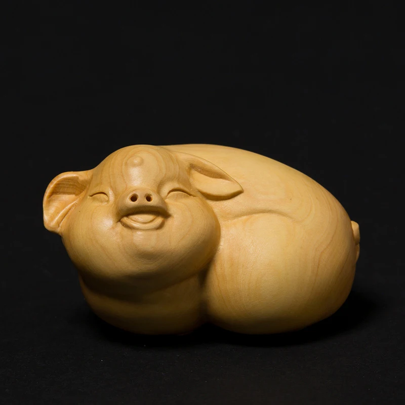 

Boxwood Carving Handlmade Solid Wood Carving Crafts Fortune Chinese Pig Zodiac Lucky Fu Pigs Wood Statue Animal Statue