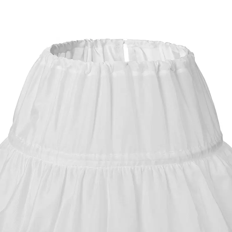 

Child Flower Girls Long Petticoat Drawstring Waistband Ruffles Pleated Trimming 3 Hoops Kids Princess Crinoline Tutu Underskirt