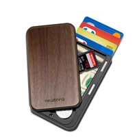 hot selling 2021 new bring slide credit card holder novelty wallet with wood cover slim front pocket rfid money clip for men