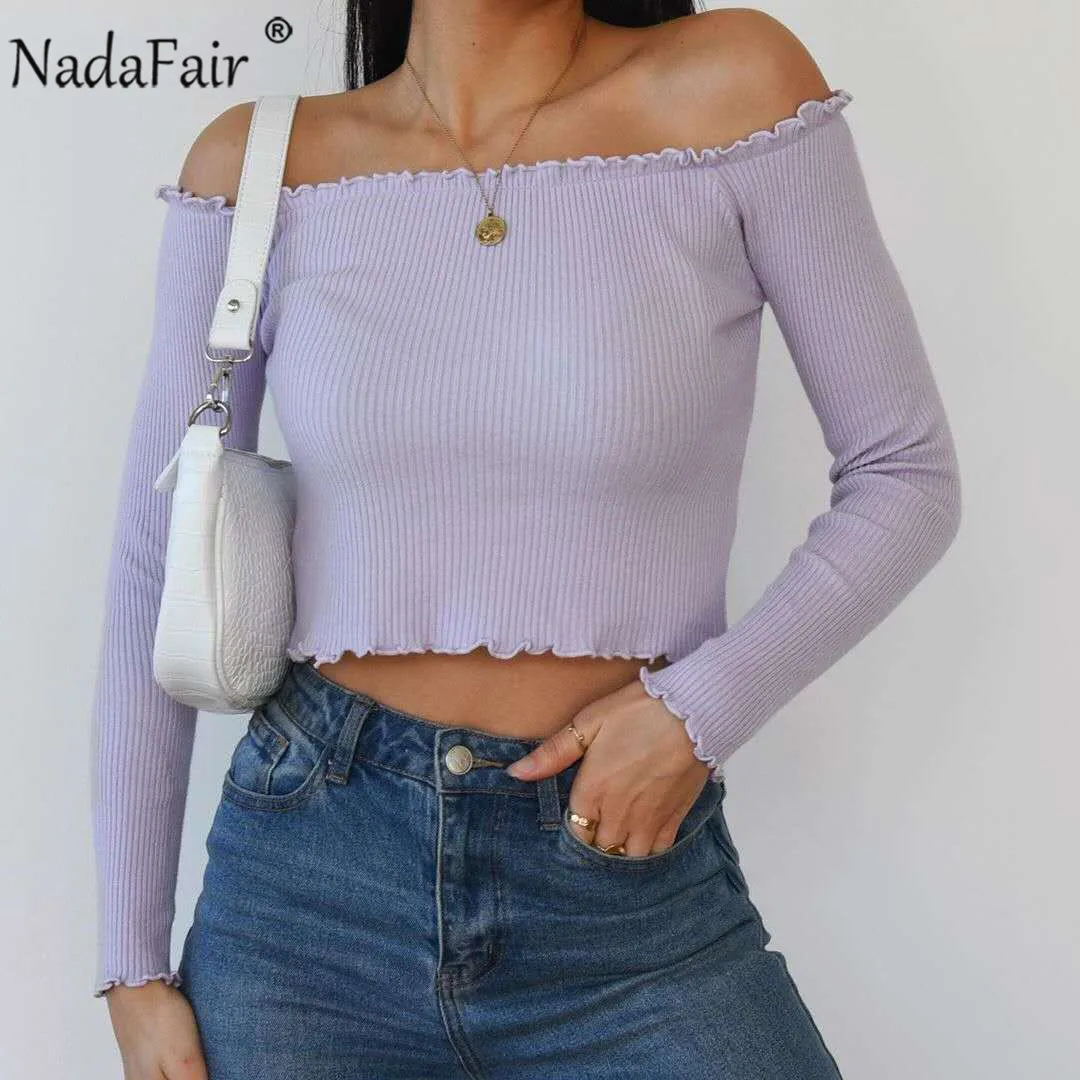 УКОРОЧЕННЫЙ ТОП Nadafair с длинным рукавом пикантная однотонная Базовая футболка