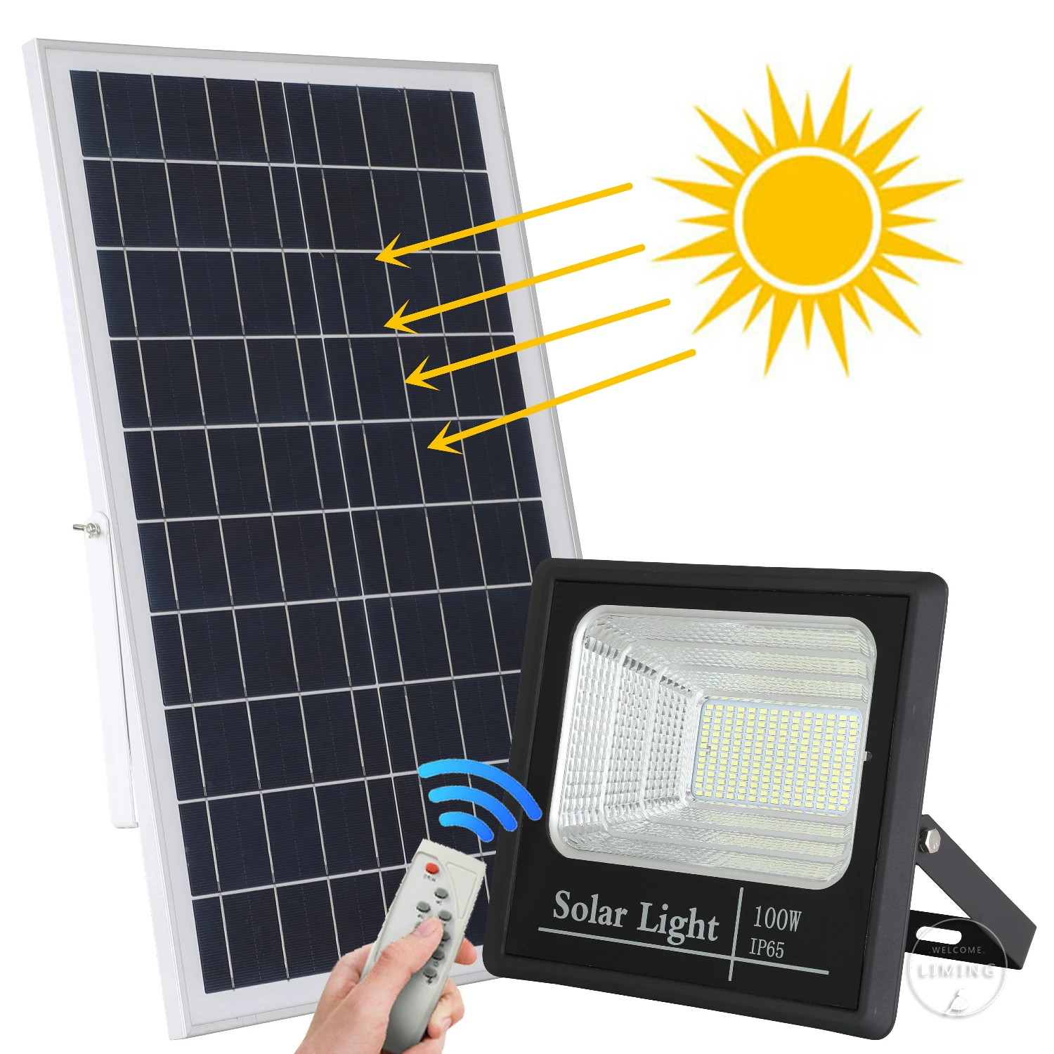 Светодиодный прожектор перезаряжаемый на солнечной батарее 100 Вт точечный