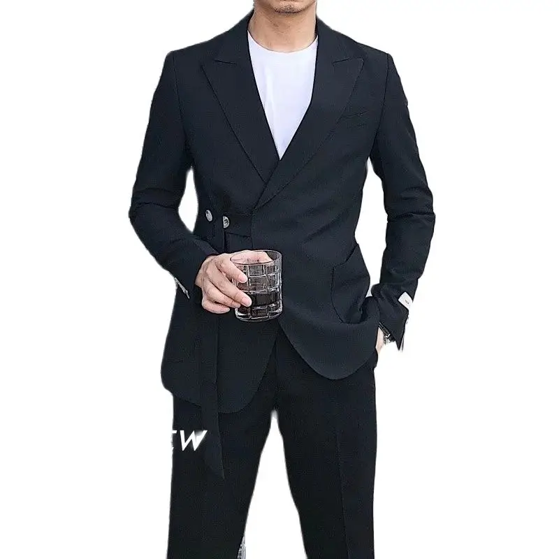 

New Blazer 2-piece Suit For Men Tuxedo Suit Asymmetry Button Belt Blazer Suit Men Suit Jacket Men Stylish Blazer Stage Party Clu