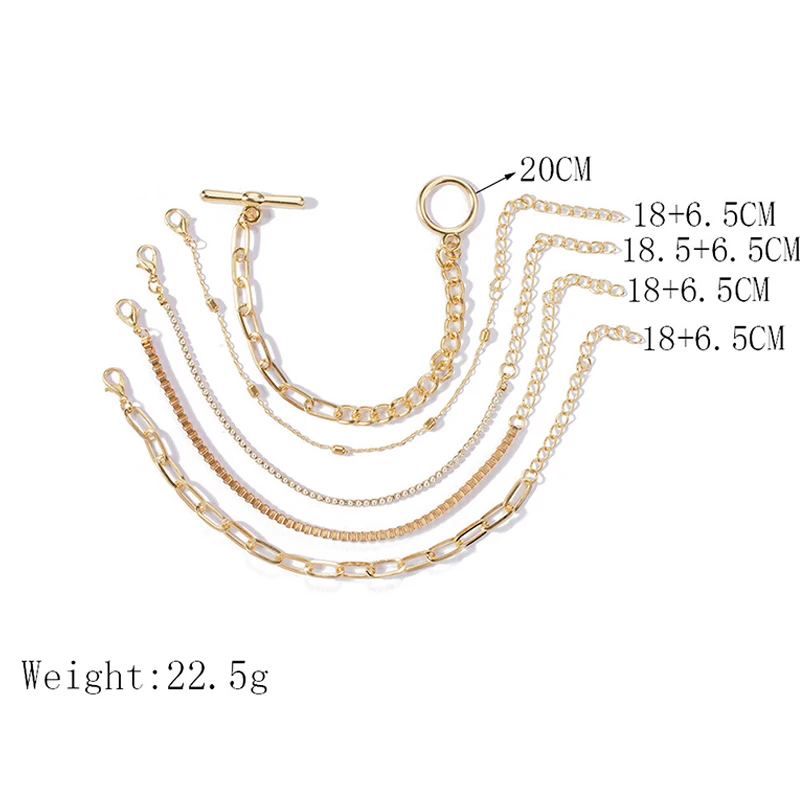 5 шт./компл. для женщин браслеты простая Золотая цепочка с геометрическим узором