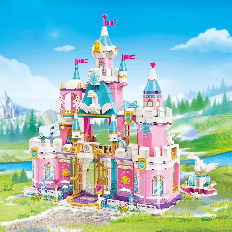 

City Girl Friends Snowy Swan Castle Carriage Model Building Blocks Brick High-Tech Playmobil Toys For Children Christmas Gifts