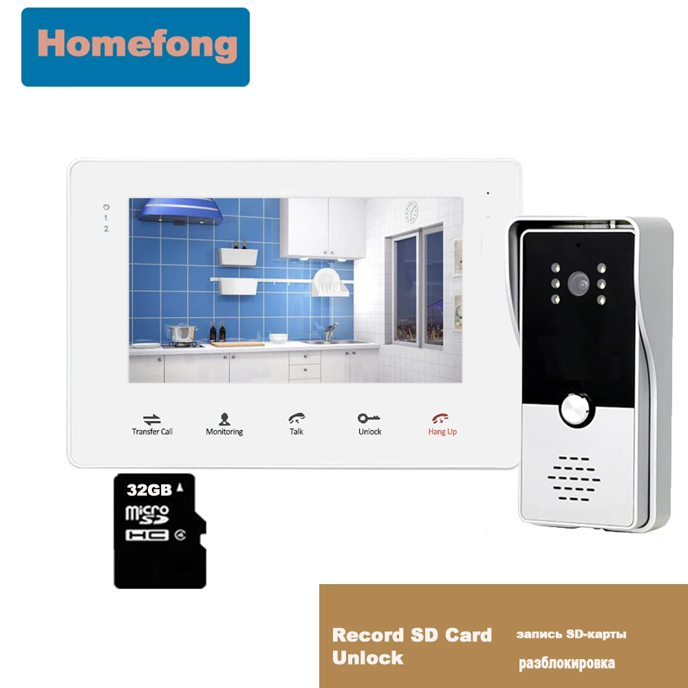 

Homefong 7 Inch Wired Video Door Phone Home Intercom Door Panel White Indoor Monitor Rainproof Record Unlock for Villa Apartment