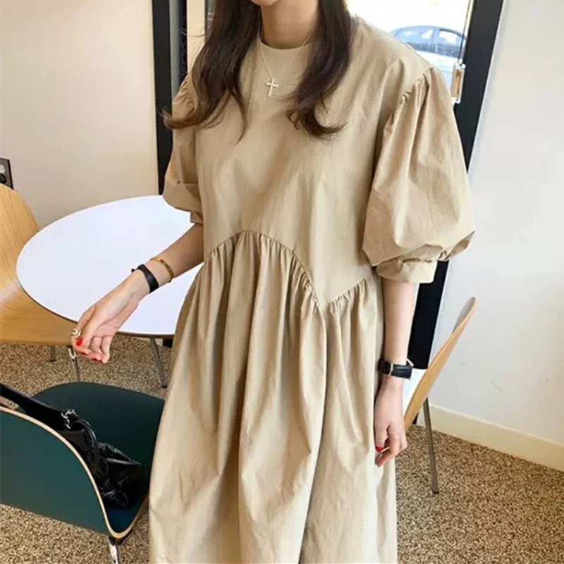 Платье REALEFT женское с пышными рукавами Длинное свободное винтажное платье