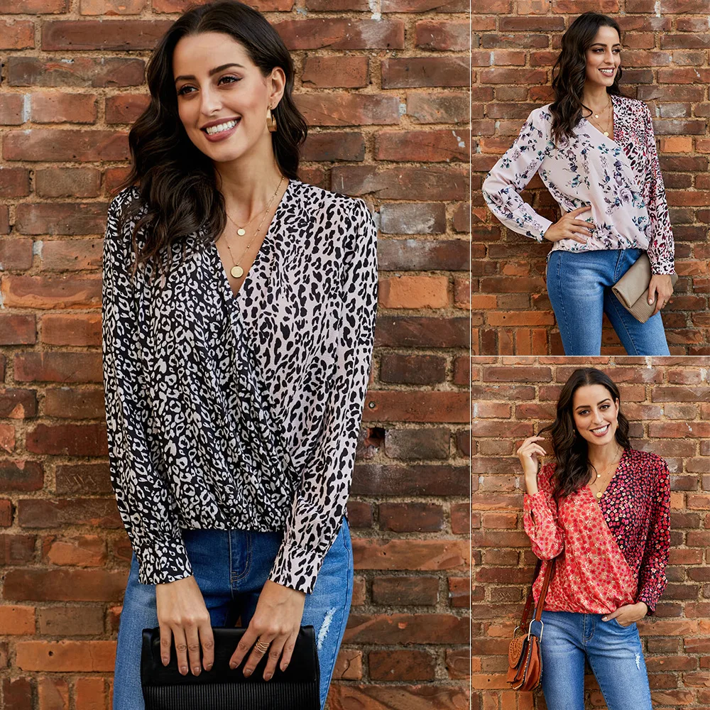 

Женская Офисная футболка с длинным рукавом и V-образным вырезом