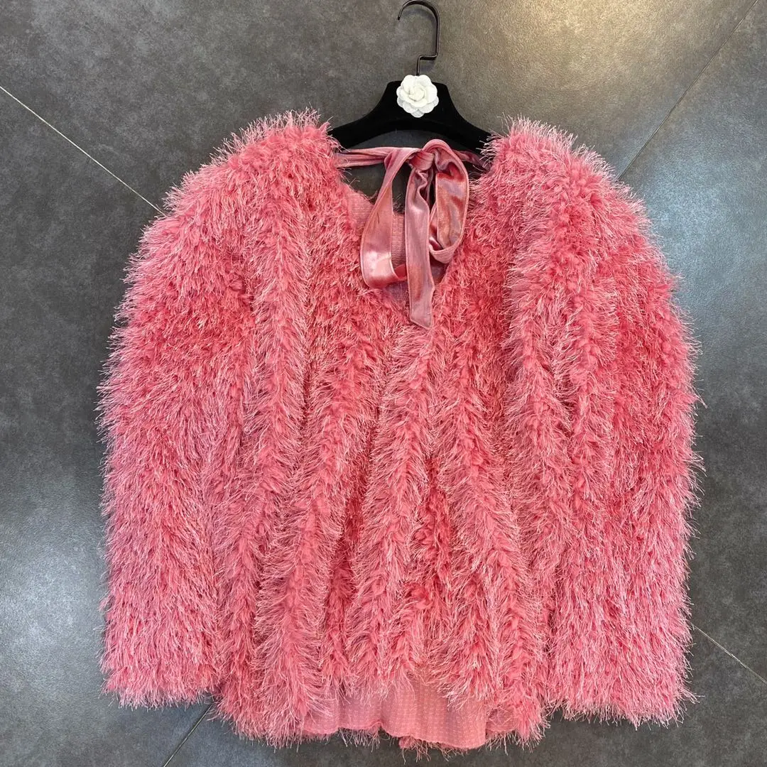 

Женская пушистая рубашка без рукавов, привлекательная пушистая блузка с ленточным бантом и длинным рукавом, Осень-зима 2020