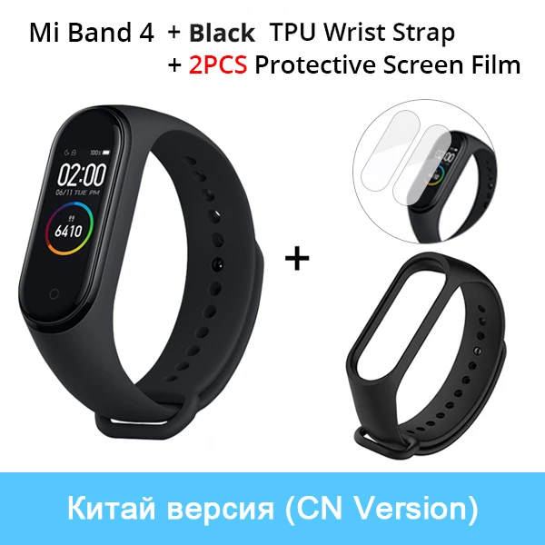 Xiaomi mi-браслет 4 смарт-браслет 3 AMOLED цветной экран mi Band 4 пульсометр фитнес Bluetooth Спорт 50 атм водонепроницаемый смарт-браслет - Цвет: CN Add Black Strap