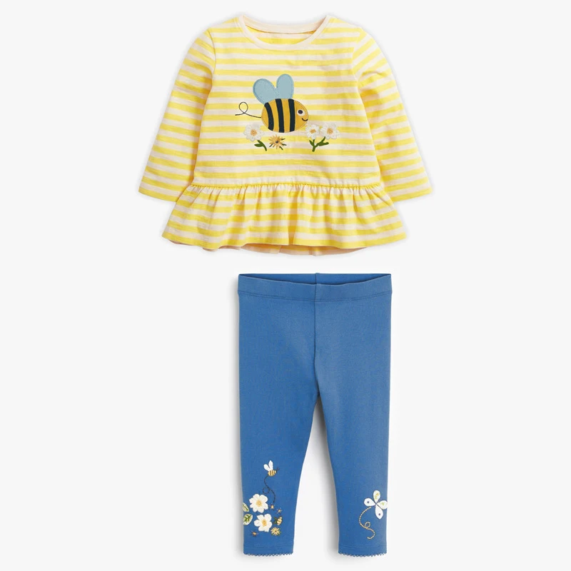 

Children's Autumn New Knitted Cartoon Bee Striped Long Sleeved Shirt + Flower Trousers Suit