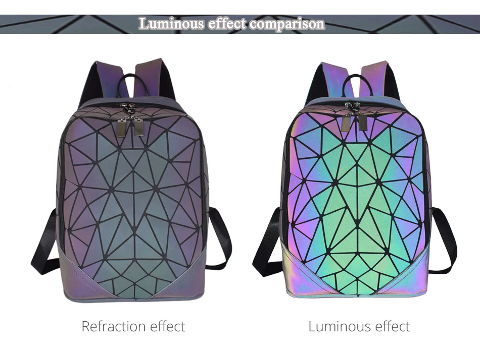 Модный женский рюкзак Mochila, геометрические светящиеся рюкзаки сумка для девочек, фосфоресцирующие дорожные сумки на плечо для школы, рюкзак
