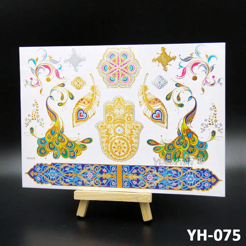 Модные золотые металлические перышки временная татуировка наклейки листья