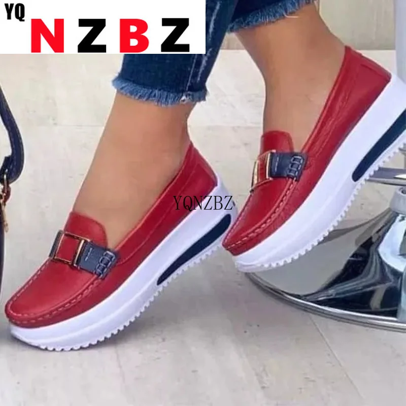 

Vulcanized Sneakers Women's White Chain Lace Round Toe Thick Wedges Comfortable Casual Fashion 2022 Women's Shoes Plus Size 43