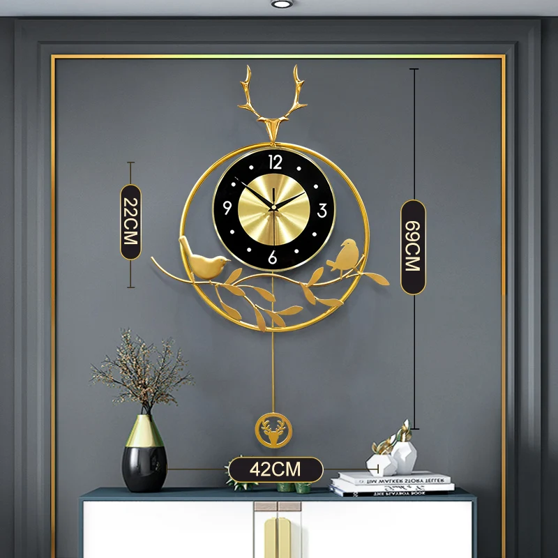 

Art Deer Wall Clock Pendulum Large Luxury Metal Modern Design Silent Nordic Wall Clock Living Room Personality Home Decor DA60WC