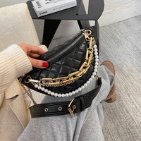 women bag luxury pearl thick chain chest bags for women casual waist bag pu leather banana design lady shoulder bag casual