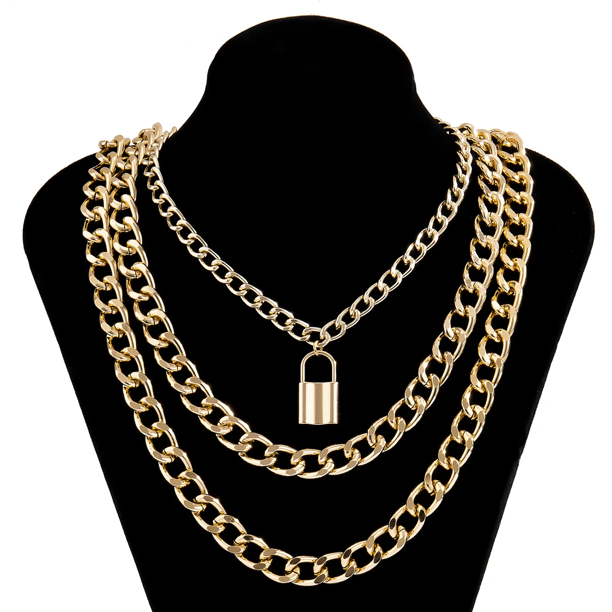 

3Pcs/Set Gothtic Lock Chunky Chain Necklace for Women Men Big Chain Unlockable Lock Key Pendant Necklaces Exaggerated Jewelry