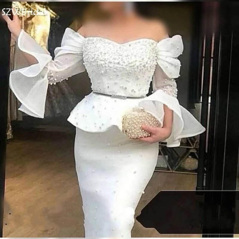 

New Arrival White Dubai Arabic evening dress Party 2022 abiye elbise Pearls Beaded Evening gowns Robe de soiree Formal dress