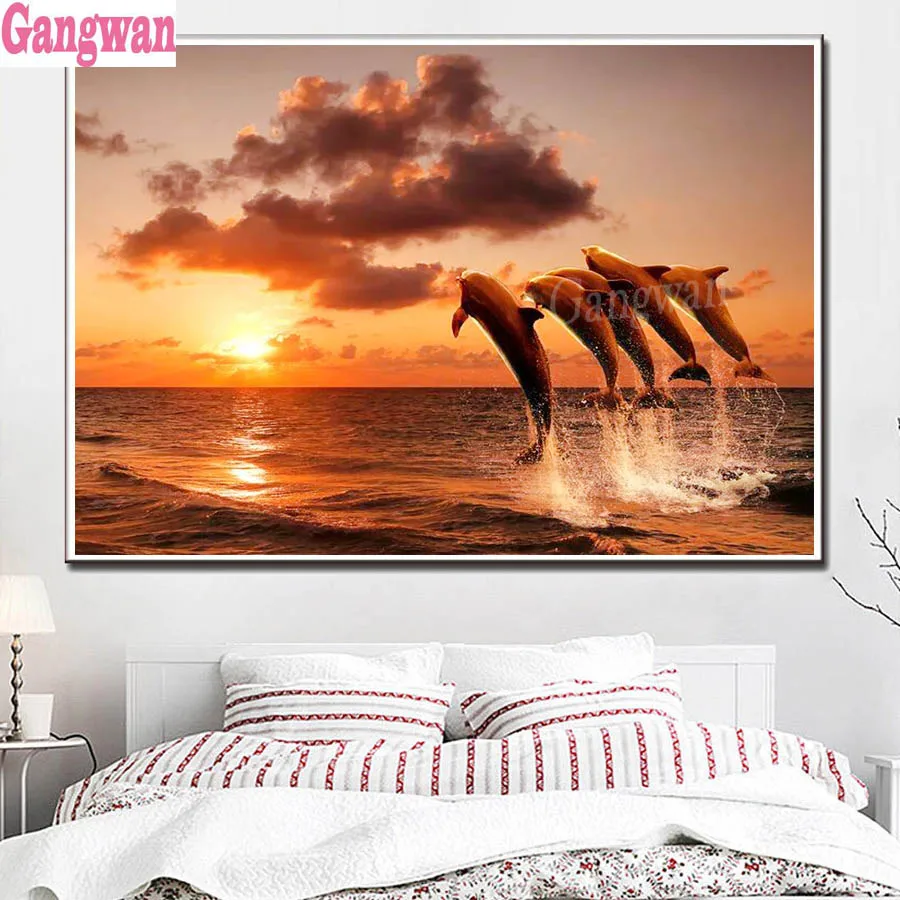 

diamond painting dolphin sunset seascape diamond embroidery full square/round drill puzzles handwork gifts for the new year 2020