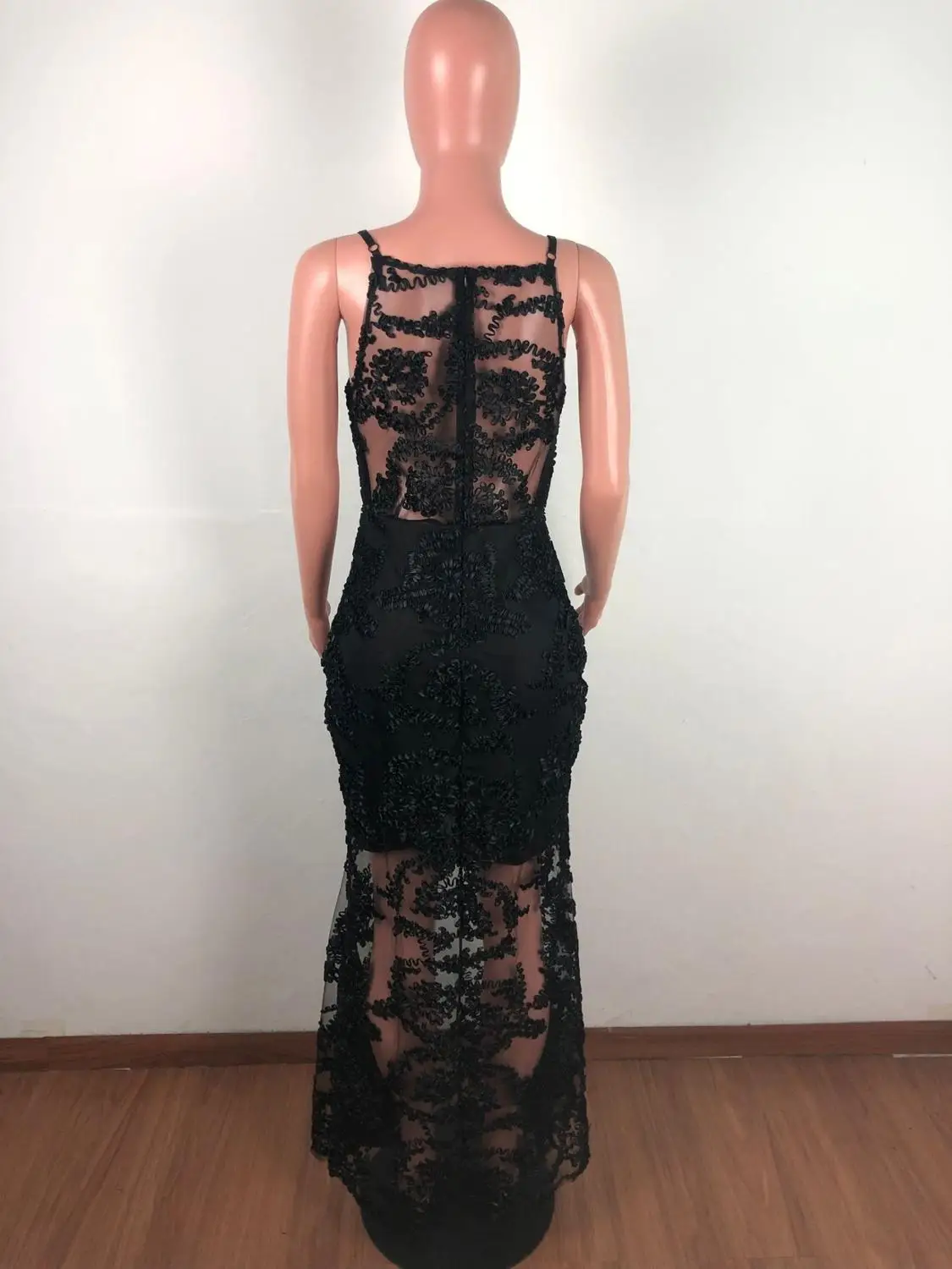 

Elegant Sheer Mesh Maxi Dress Women Sexy V Neck Spaghetti Strap Slim Long Women Dress Evening Club Party Mermaid Dress Vestidos