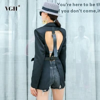 vgh backless short tops for women notched long sleeve hollow out streetwear blazer female new clothing 2020 tide fall fashion