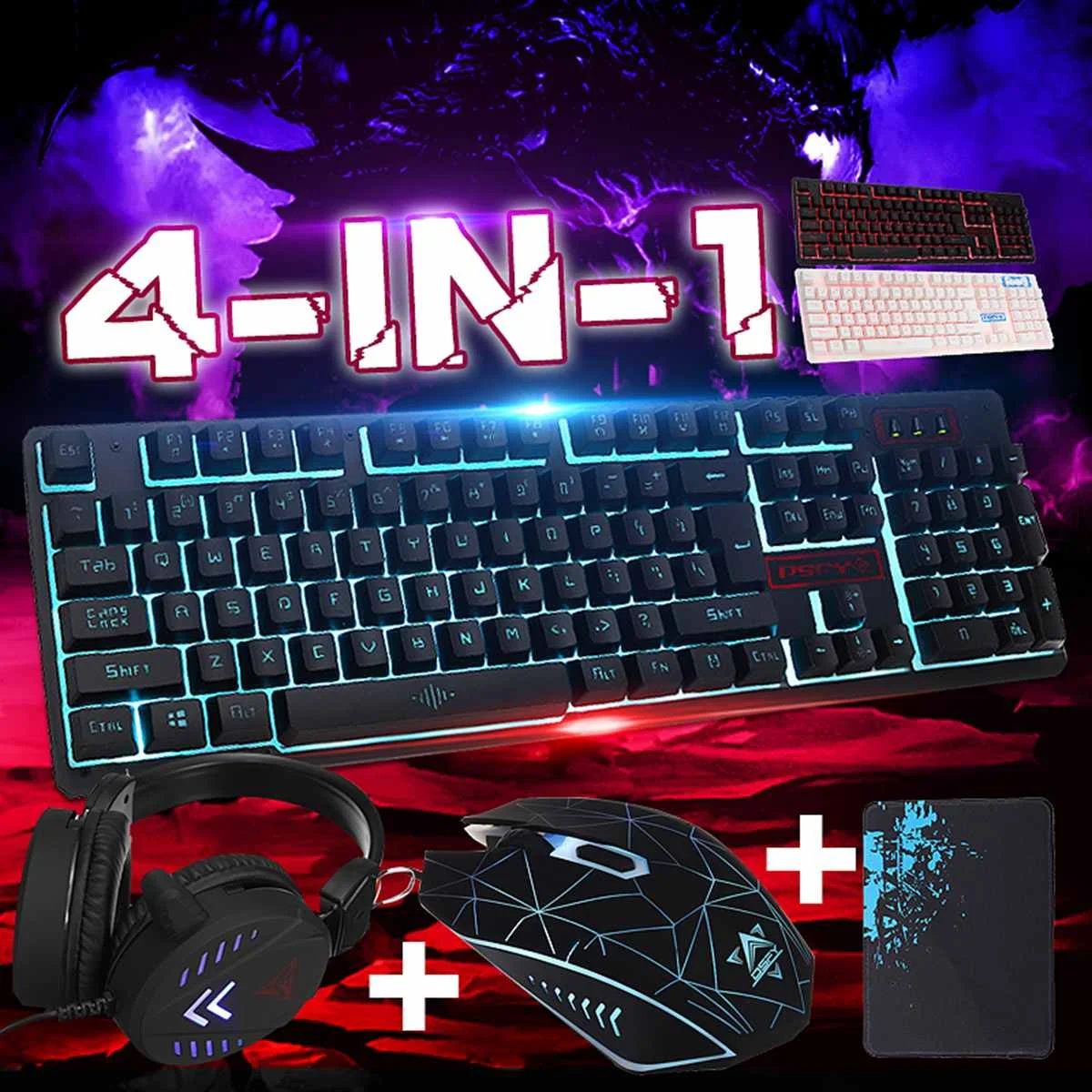 4 шт. домашняя Механическая проводная USB клавиатура игровой коврик для мыши с