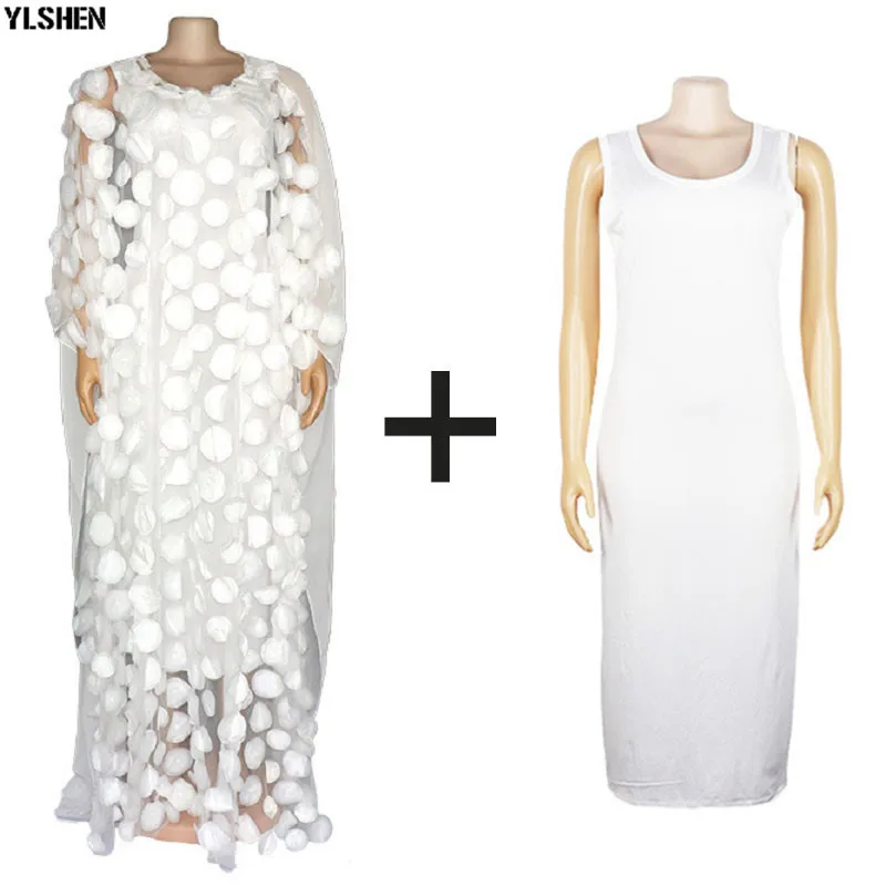 Style3White 2pcs set Африканские платья для женщин Дашики кружевная африканская одежда Bazin Broder Riche вышивка блестками Robe Boubou Africain платье платья - Цвет: Style3White 2pcs set