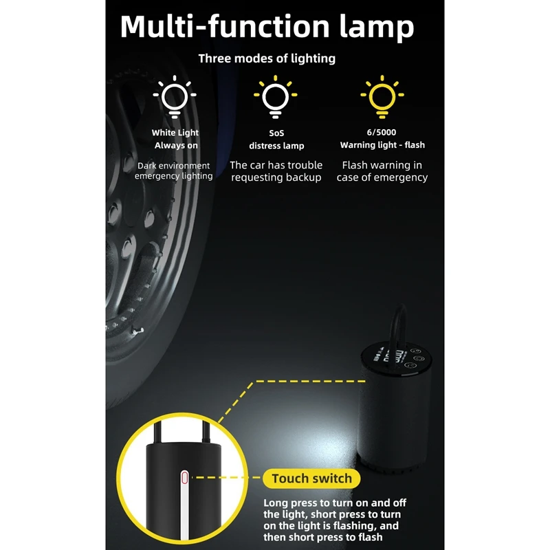 Online Şarj Edilebilir Hava Pompası Lastik şişirme Akülü Taşınabilir Hava Kompresörü Ile Dijital Ekran Acil Durum Led'i Araba Bisiklet Için