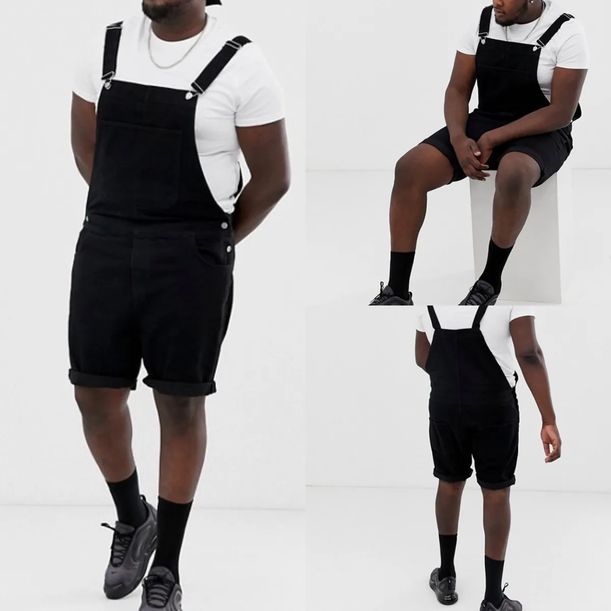 

2020 wish big yards retro men's jeans white black circle edge knickers conjoined tooling overalls