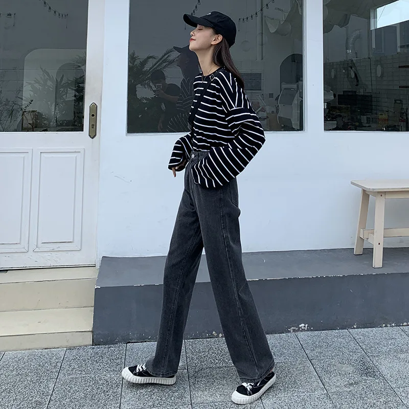 Женские джинсы с высокой талией женские широкими штанинами размера плюс