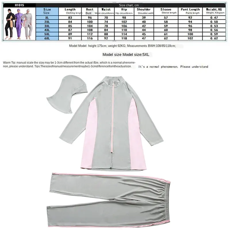 

Plus-size Women's Full Hijab Swimwear Elegant Conservative Bathing Diving Surfing Swimming Pool or Sea 3pcs Islamic Swimsuits