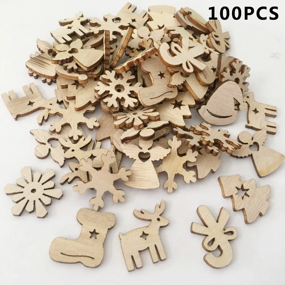 100 шт Новогодняя Деревянная Рождественская елка орнамент деревянные подвесные