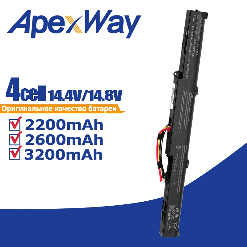 

Apexawy A41N1501 Аккумулятор для ноутбука ASUS GL752JW GL752 GL752VL GL752VW N552 N552V N552VW N752 N752V N752VW N752VX A41LK9H