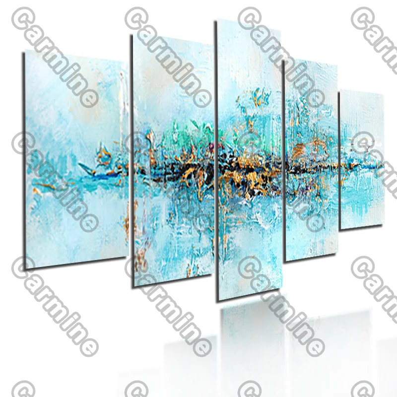 

Poster Blue Golden Abstract Canvas Painting 5Pcs Posters Painting Wall Art Decoration for Living Room and Bedroom Frameless