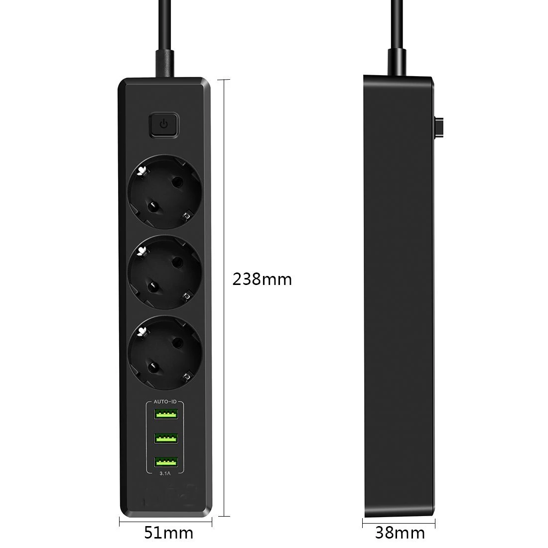 Блок питания несколько розеток С USB 3 портами 5 В/3.1A 2500 Вт функция переключения питания Outlets1.8m удлинитель для телефонов планшетов - Цвет: Black