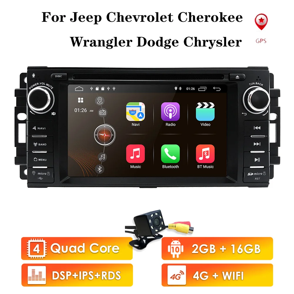 4 ядра 2G + 16G Android 10 автомобильный DVD для Jeep Cherokee 2009 2008 2010 Wrangler стерео Dodge радио Chrysler