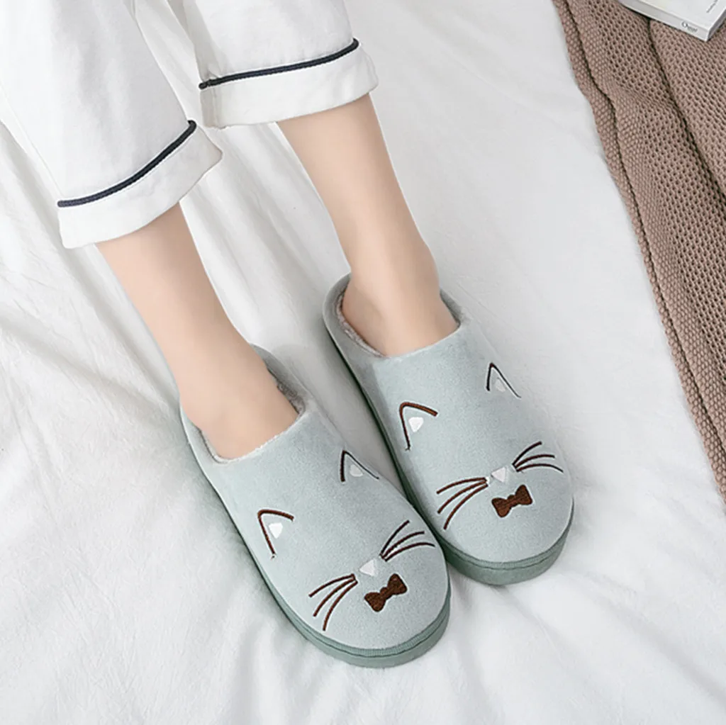 Обувь женские нескользящие домашние тапочки с котом домашняя обувь Домашние тапочки мужской зимний теплый тапочки с хлопковой подкладкой zapatos de mujer