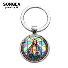SONGDA христианский Иисус, брелок, религия, мир, любовь, Иисус, рыба, крест, мультфильм, стекло, искусство, фото, подвеска, автомобильный брелок, брелок, кольцо для ключей
