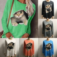 6 colors womens round neck long sleeve autumn casual print fashion t shirt