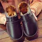 Кожаные домашние тапочки для мужчин, зимняя обувь для дома унисекс из натуральной кожи для спальни