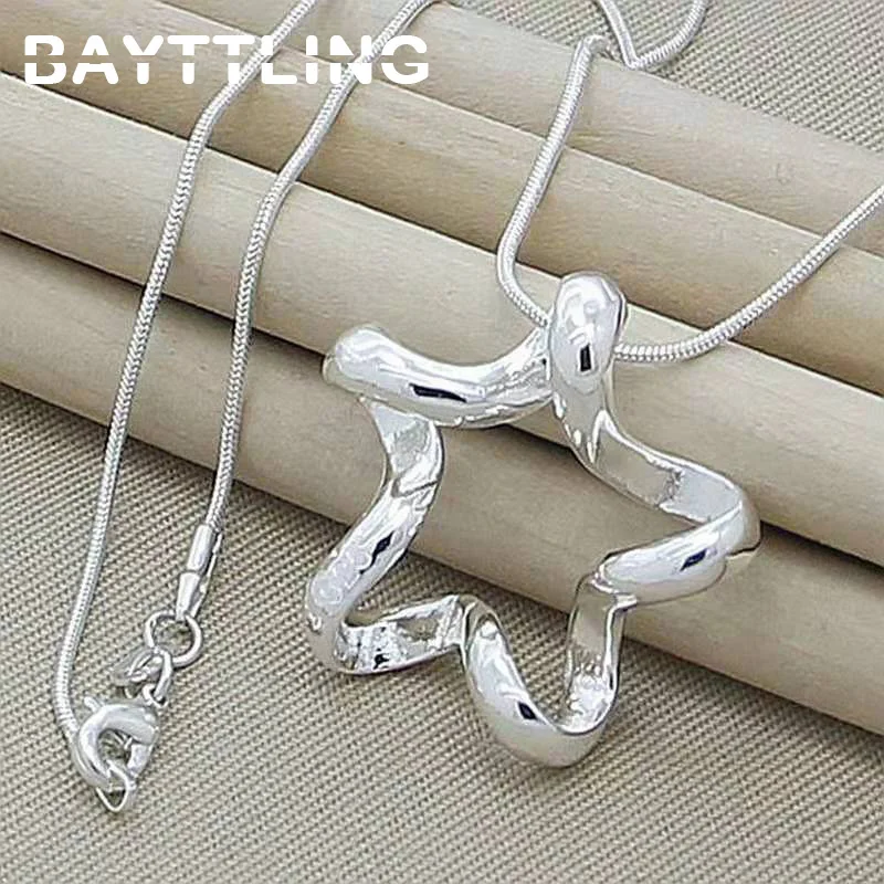 BAYTTLING 925 Sterling Silver Starfish Pendant Necklace 18 Inch Snake Chain For Women Fashion Wedding Jewelry Charm Gift